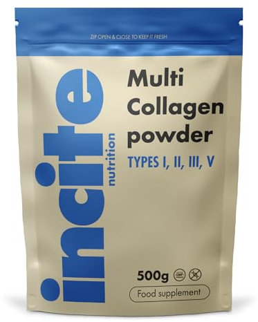 Incite Nutrition Geschmacksneutrales Multi Collagen Pulver 500 g. Quelle für Kollagen Typ 1, 2, 3 und 5. Essentielles Ergänzungsmittel für Haut, Gelenke, Knochen, Haare, Nägel und Muskelregeneration.