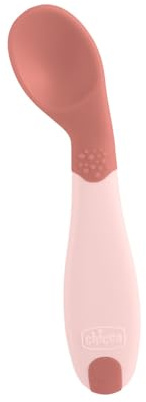 Chicco Primera Cuchara, Cucharilla para recién nacido, pequeña y ligera, con forma angulada y mango ergonómico para aprender a comer de forma autónoma, para niños de 8 meses +, Rosa