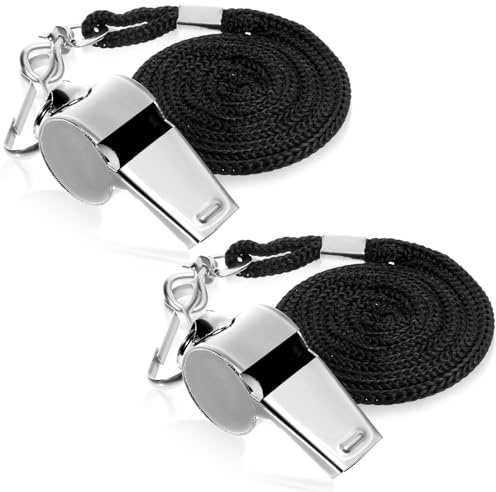 simarro 2 Pack Stainless Steel Metal Whistles with Lanyards, and Coach Whistles. Resounding and Clear Emergency Movement Whistle, Suitable for Coaches, Referees, Sports Teachers, Emergencies(Silver)