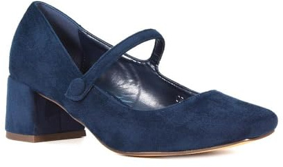 Women's Court Shoes Ladies Mary Jane Low Mid Block Heel Buckle Strap Navy Faux Suede Work Evening Party Shoes Size 4