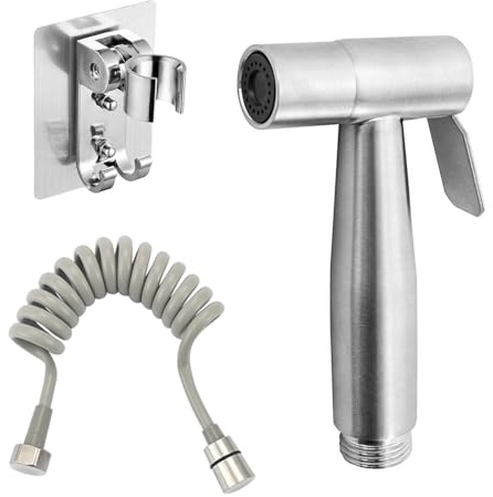Wennala Douchette à Main pour Bidet Salle de Bain avec Tuyau à Ressort Kit de Support Mural Closestool Hock Foyer Fleur d'Eau Chiffon de Nettoyage de Sol Couche pour Hygiène de Salle de Bain