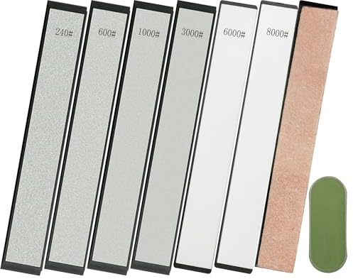 CWOVRS Juego de 6 piedras de afilar para afilar cuchillos | 4 piedras de diamante (240/600/1000/3000 #) + 2 piedras de agua (6000/8000 #) + kit de pulido | sistema de afilado profesional