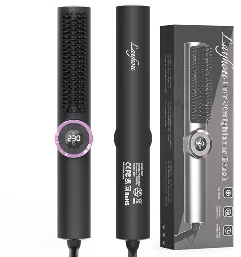 Spazzola lisciante per capelli con riscaldamento in ceramica, 80-230°C, tecnologia ionica contro crespo e statica, doppia tensione spazzola lisciante, per capelli lisci, riccioli e estremità