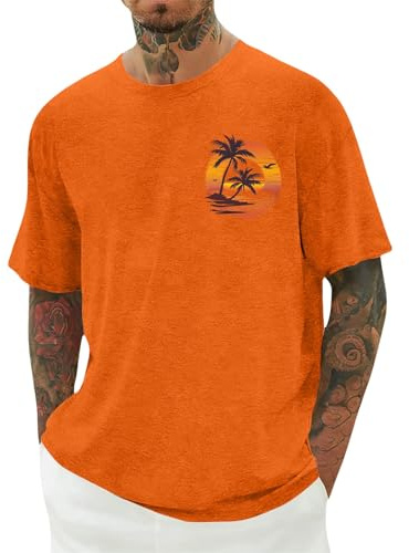 Herr Hawaii Kort Ärm T Shirt Med Gecko För Utflykt Skog Sjö Bad Adult Man Andas Snabbtorkande Komfortabel Ledig Semester Orange S