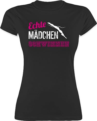 Shirt Damen - Wassersport - Echte Mädchen Schwimmen - XXL - Schwarz - schwimm t Shirts Schwimmer schwimm. Tshirt t-Shirt schwimmmotiv (Schwimmen) Tshirts schwimmsport lustiges für Frauen sprüche