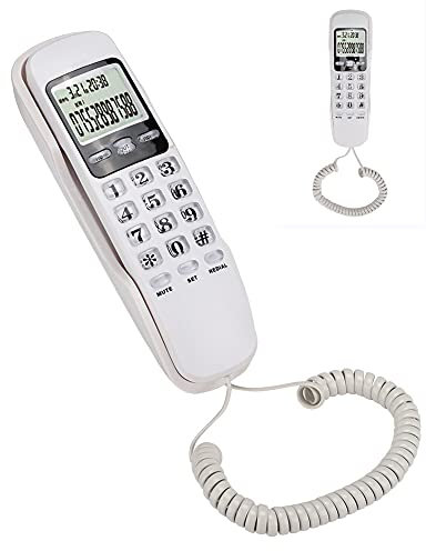 Hopcd Teléfono con Cable montado en la Pared, Mini teléfono Fijo de Pared con Pantalla LCD con de identificación de Llamadas Dual + DTMF/FSK para el hogar/Oficina