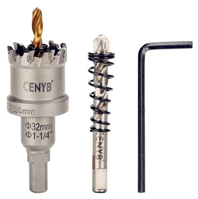 CENYB 1-1/4 (32mm) Coronas Taladros con Broca: para Madera, Pladur, Metal, Acero Inoxidable y Plástico - Punta de Carburo de Tungsteno y 2 Brocas Guías de Titanio