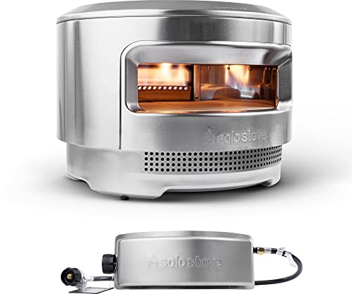 Solo Stove Pi Pizza Oven, Wood & Gas Burner | Incl. Stainless Steel Outdoor Maker, Burning Assembly, Burner, Cordierite Stone (13 mm thick), H: 15.125 in x Dia: 20.5 in, 30.5 lbs, silver