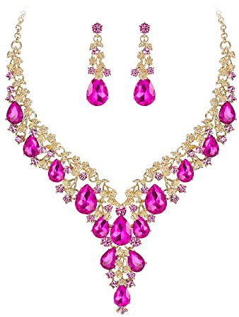 Clearine Juegos de Joyas de Mujer Boda Nupcial Joyería Conjunto Lágrima Strass Racimo Declaración Collar Pendientes Colgantes Bisutería