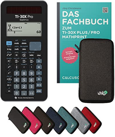 TI-30X Pro MathPrint Incl. Funda Protectora Gris Oscuro y Libro especializado (132 páginas, DIN A5) – Calculadora científica – Smart Set (Alemán)