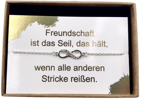 ONDEGO® HANDMADE in GERMANY Infinity Freundschaftsarmband mit Geschenkbox, verstellbar 16-22 cm, Silber oder Gold, beste Freundin Geschenk (Armband Silber)