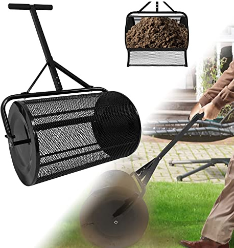 LZQ Esparcidor de abono de 65 cm, con mango mejorado en forma de T y cierres laterales para césped, jardín