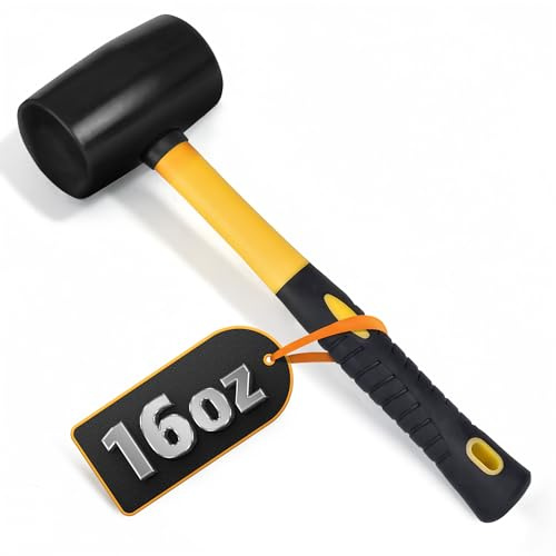 16 Oz Rubber Mallet Hammer - Rubber Hammer Mallet with Durable and Ergonomic Handle, Anti-Vibrating Design For Efficient Work - Good for DIY, Woodworking, Flooring, Camping and More