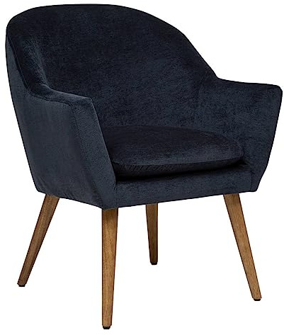 Fauteuil en Tissu Chenille Bleu Encre et Pieds en Bois - Atmosphera