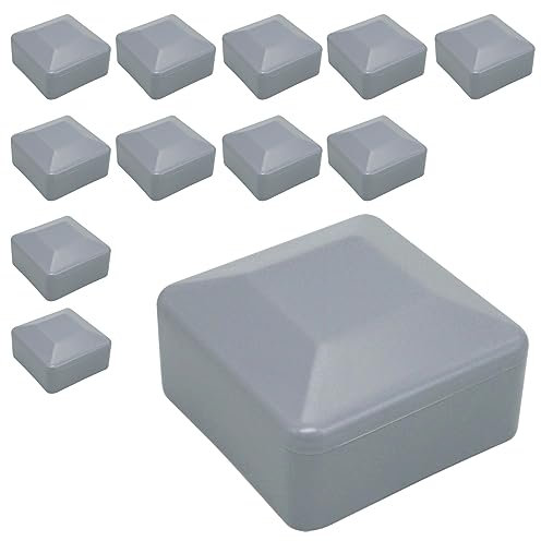SKIR'CO (12 pcs) Fence Post Caps, Square 50 x 50 mm Grey Plastic Caps for Fence Posts, Window Grey RAL 7040 Colour