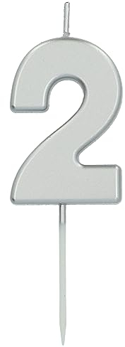 Folat 24132 Kuchen Kerze Ziffer/Zahl 2 Silber - 5 cm Geburtstagskerzen für Geburtstag, Geburtstagsdeko, für Kinder Partys, Hochzeiten, Firmenfeiern, Jubiläen
