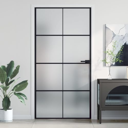 BAZZI Innentür Schlank Zimmertüren Schwarz-3 Glastüren Innen Mit Zarge Komplett 102,5x201,5 cm Zimmertüren Mit Zarge Komplett Innentüren Zimmertür Innentüren Glas Hartglas und Aluminium