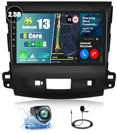 2+64G 8-Noyau Autoradio pour Mitsubishi Outlander 2/Peugeot 4007/Citroen C-Crosser Con Wireless Carplay 9 Android 13 Radio, WiFi GPS Bluetooth FM/RDS Mirror Link +Caméra de Recul