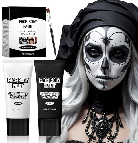 Miioto Maquillage Halloween pour Visage, Maquillage Halloween Noir et Blanc, Maquillage Halloween Blanc, Make up Halloween pour Halloween Théâtre Cosplay Fantaisie Sfx Maquillage