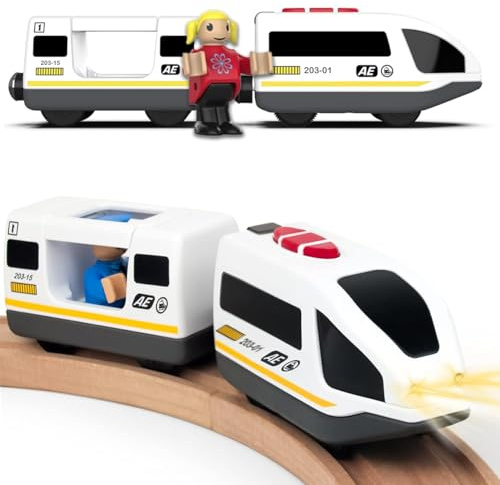TOPLIVING Batteriebetriebenes Eisenbahnschienenset aus Holz, Spielzeug, hohe Geschwindigkeit, für Kleinkinder im Alter von 3 4 5 Jahren, Jungen, Kinder, Magnetkupplungen, Stadtfahrzeug mit Figuren
