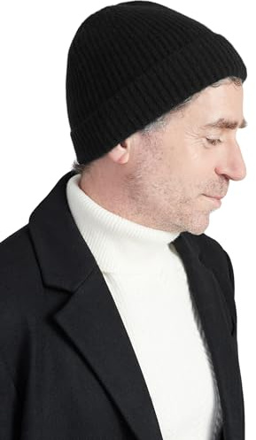 Style & Republic Herren Klassische Beanie aus 100% Kaschmir | edle Männer-Strick-Mütze aus feinstem 100% Cashmere | Bundumfang 52cm (Schwarz)