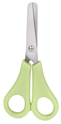 Cofan Tijeras escolares con punta redonda para niños | Color: Verde | Longitud: 13,3 cm | Seguras y cómodas para manualidades infantiles | Incluye escala de medición