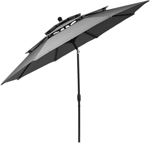 GOPLUS Sonnenschirm 300cm, Strandschirm um 30° knickbar, UV-Schtutz, Gartenschirm mit Kurbel, 3 Schichten zur Belüftung, Marktschirm Terrassenschirm 8 Rippen, Schirm Balkon (Anthrazit)