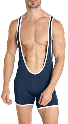 DLSMDOUS Brottning Singlets Ärmlösa atletiska supportrar Brottning Uniform Sport Bodysuit Jumpsuits för skoj, 4325 Marinblå, M