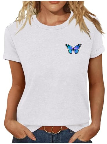 Camiseta Mujer Manga Corta Verano Estampado Floral Cuello Redondo Moda Suelto Casual Túnica Tops Algodón Fiesta Tshirt Camisa Elegante Cómodo Original Basic tee 2026