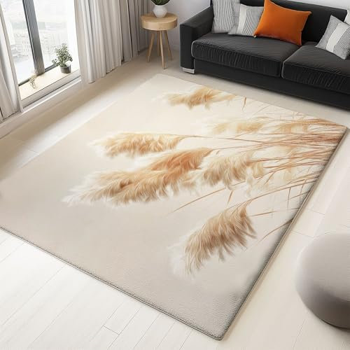 Flanella Tappeto Piante Canne Fotografia, Crema Tappeti Moderni Antiscivolo per Soggiorno Camera Decorazione, 120 x 170 cm Crawl Tappeto Stampato