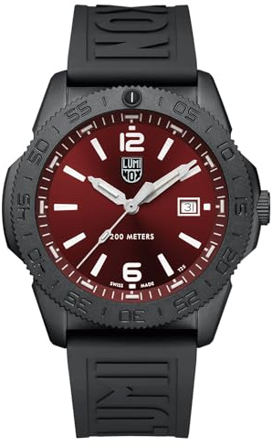 Luminox Pacific Diver herr dykarklocka 44 mm rostfritt stål – kvarts analog 20 bar, gummiarmband svart, röd urtavla, datum, lysande visare XS.3135.B