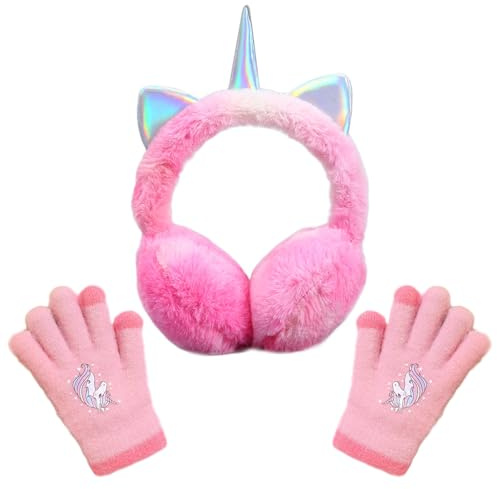HTTDSLF Orejeras Niña Unicornio, Orejeras de Invierno para Niñas con Diseño de Felpa Colorida Frio, Earmuffs Calentadores de Orejas para Actividades Aire Libre en Invierno(Rosa)