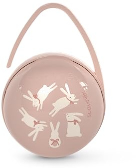 Suavinex, Portaciuccio per bebè, per trasportare 2 ciucci separati, con manico per appenderlo alla borsa, al passeggino, alla culla, scatola portaciuccio, custodia per ciucci, Wonder Coniglietti rosa