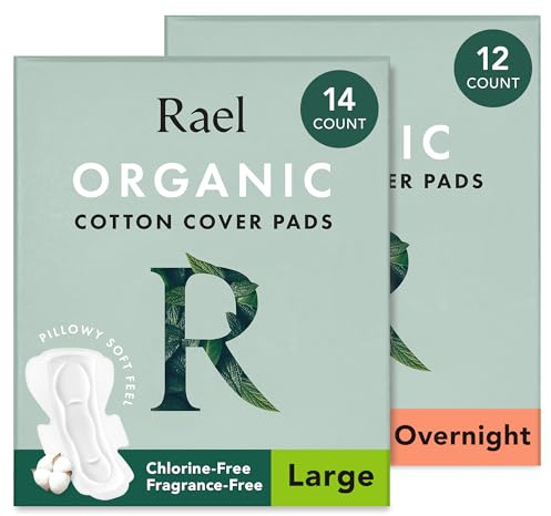 Rael Pads for Women, Organic Cotton Cover - Heavy Absorbency, Feminine Care, Ultra Thin, Sanitary Napkins with Wings, Unscented, (Overnight, Large) Bundle