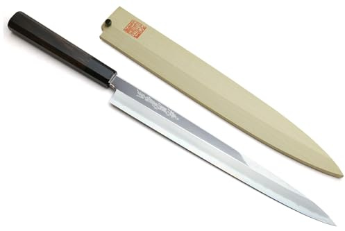 Yoshihiro Ginsan Mirror Polished Stain Resistant Steel Yanagi Sushi Sashimi Japanese Knife Ebony Handle(11.8(300mm))