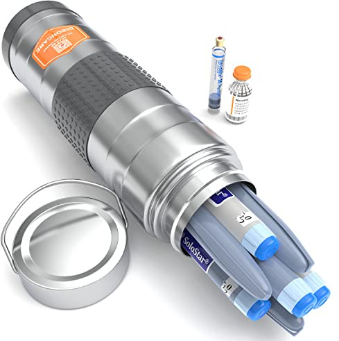 DISONCARE 74H 7 Penne Porta Insulina Termico,Borse Termiche Per Medicinali Buono Per Lunghi Viaggi,316L Borsa Frigo Insulina Maniglia Portatile-Con 2 Bottiglie(Bianco)