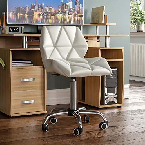 Vida Designs Geo Office Computer Chair, White, Gaming Secretary Adjustable Swivel Legs Lift Chrome Pu Faux-Leather (UKFR Certified)