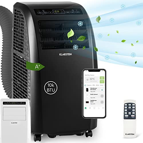 Klarstein Mobile Klimaanlage mit Abluftschlauch, 4-in-1 Klimagerät mit Ventilator, Luftentfeuchter & Nachtmodus, Kleine & Portable Klimaanlage für Wohnung & Büro, Niedriger Verbrauch, 10000 BTU