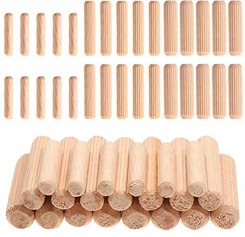 Faankiton 650 Stück Holzdübel Set 6x30/8x40/10x40mm, Dübel Holz, Holzstifte Dübel Set, Riffeldübel Buche Holz Dübel für Möbel Professionelle Tischler DIY- und Bastelprojekte