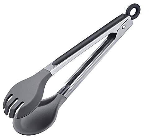 Westmark Pinza per buffet, con boccette in silicone, forchetta e cucchiaio, lunghezza: 25,5 cm, acciaio inox/plastica/silicone, Round Silicone Mini, argento/nero, 16192270