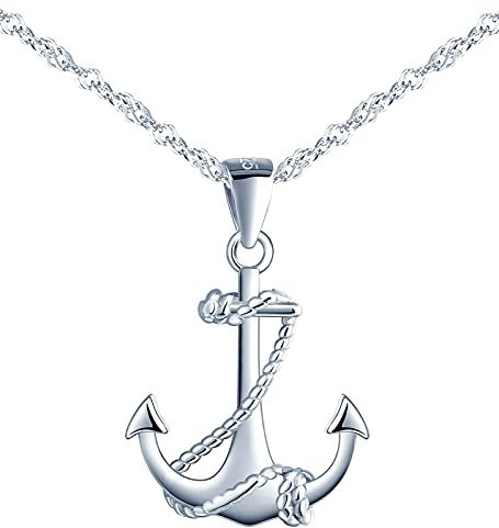 MicVivien 925 sterlingsilver dam kedja ankare hänge halsband, ankare stiftörhängen silver ankare armband armband, dam smycken set för kvinnor flickor mamma flickvän, Sterlingsilver