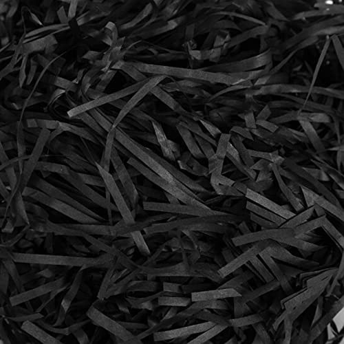 Cinvo 200 gramos de papel triturado de confeti de papel de seda de rafia filamentos de corte fino para caja de regalo, decoración de embalaje, relleno de cesta de relleno,suministros de fiesta (negro)