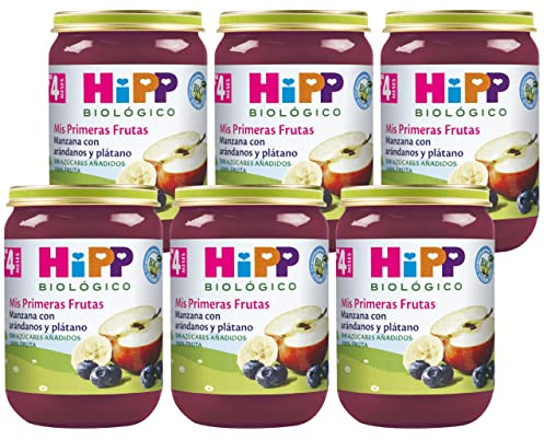 HiPP Biológico - Tarrito Multifrutas de Manzana con Arándano y Plátano BIO - Papilla Mis Primeras Frutas - Pack 6x190g - Sin Gluten, Lactosa ni Azúcares Añadidos - Apto a Partir de 4 Meses