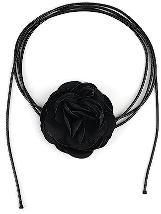 Elegante Blumen Choker Halskette - Gothic Stoff Halsband für Frauen, Mädchen, Braut - Hochzeit, Party, Geburtstag, Weihnachten (Schwarz)