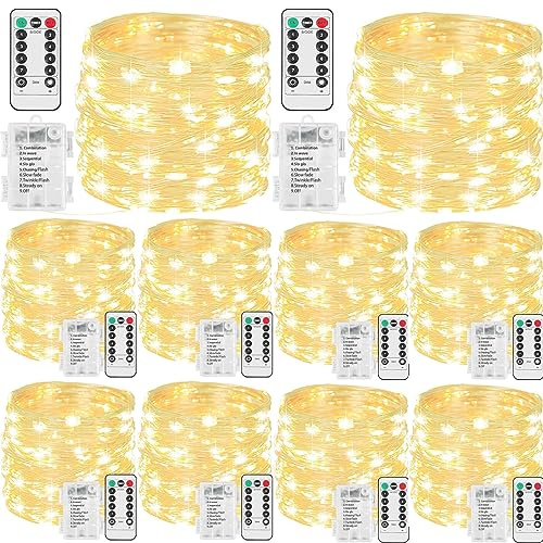 Beieverluck 10 Pack 33FT 100 LED Fairy Lights Battery Operated Fairy Lights with Remote and Timer Waterproof String Lights Outdoor Indoor for Bedroom Wedding Christmas Decorations, Warm White