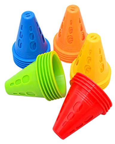 TREETDOBV Straßenkegel, Kunststoff-Verkehrshütchen, Sporttrainingshütchen, Übungsübungshütchen mit Hohlen, Langlebigen, Tragbaren Hütchen, Farbenfrohe Winddichte Hütchen für Skaten,(7,8 * 7,5 cm)
