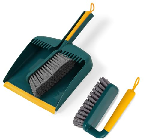 Gucass Kehrblech und Handfeger Set, Kehrschaufel Set Handkehrset mit Gummiborsten, Gummibesen Kehrset für Reinigung Haushalt, Kehrgarnitur mit Handbesen und Schaufel