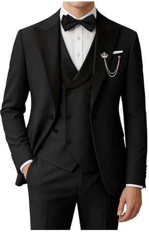 SPTALLFITJSV Black Tuxedo for Men Regular Fit Double Breasted Suit Men Slim Fit Big and Tall Business Wedding Christmas Suits, Large