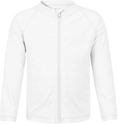 Boys Toddler Rash Guard Long Sleeve UPF 50+ Sun Protection Lightweight Swim Shirt for Baby Kids(White,12-18M)