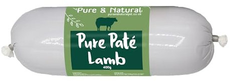 Pure & Natural Wet Dog Food Pate Chub Roll, 97% Lamb 400g - High Meat Content, Moist, Grain Free Dog Food for All Breeds